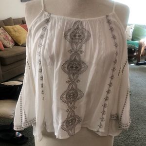 Lush off quarter sleeves with spaghetti strap embroidery shirt